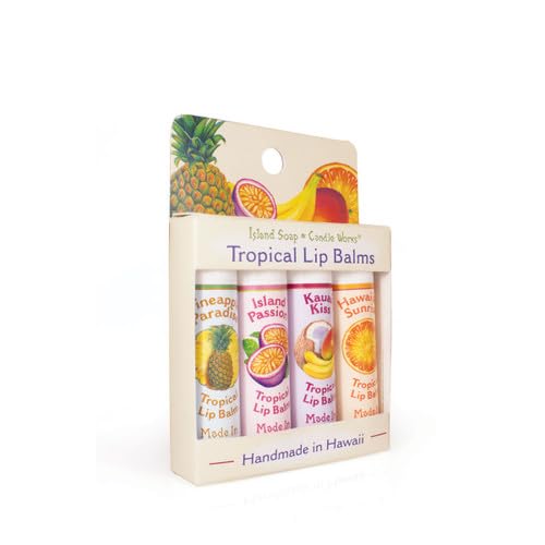 Island Soap & Candle Works Tropical Lip Balm Stick Sample Pack – 4 Pack Assorted Flavors – Moisturizing Lip Balm Sticks – Smooth, Nourishing Formula – Handmade in Hawaii