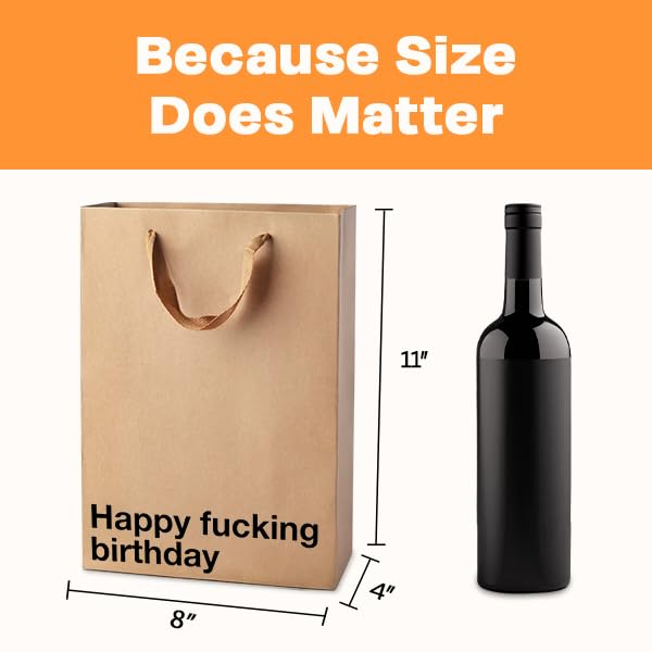 MilkToast Brands Funny Profanity Gift Bag, 11" x 8" x 4" Size, Happy Fucking Birthday, Reusable Brown Kraft Paper Swear Word Bag for Father's Day, White Elephant, and Birthday Gifts