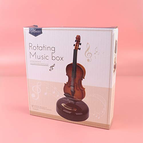 WIOR Violin Music Box, Creative Music Box Violin with Rotating Musical Base, Classical Music Box Mini Replica Instrument Crafts, Great Gift for Boys Girls Birthday Christmas New Year