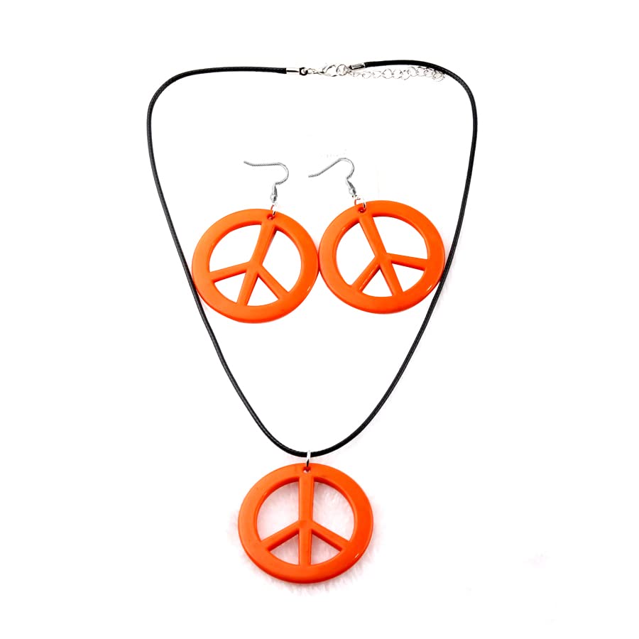 Colorful Love Peace Sign Necklace Set Symbol Pendant Long Hippie Halloween Rainbow for Women Men 1960s 1970s Party Hipster Accessories