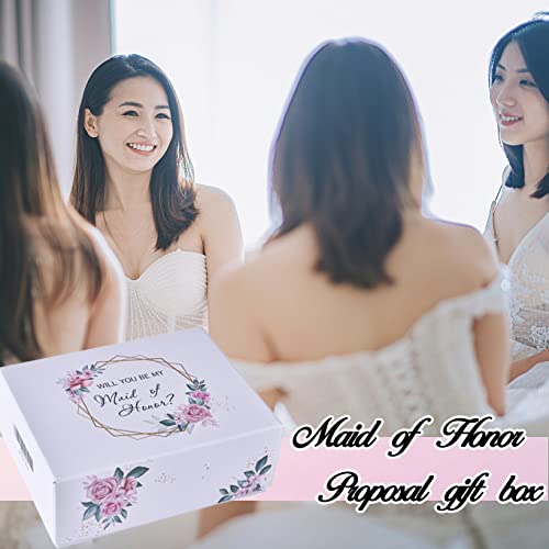 DHQH Maid of Honor Proposal Gift Box - Rose Gold Stemless Stainless Steel Champagne Glasses,Will You Be My Maid of Honor