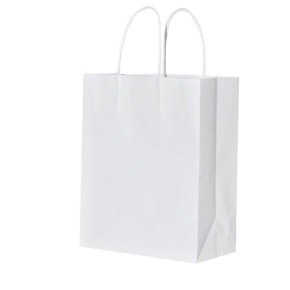 bagmad 100 Pack Sturdy Small White Kraft Paper Bags with Handles Bulk, Gift Bags 5.25x3.25x8 Inch, Craft Grocery Shopping Retail Party Favors Wedding Business Sacks (White, 100pcs)