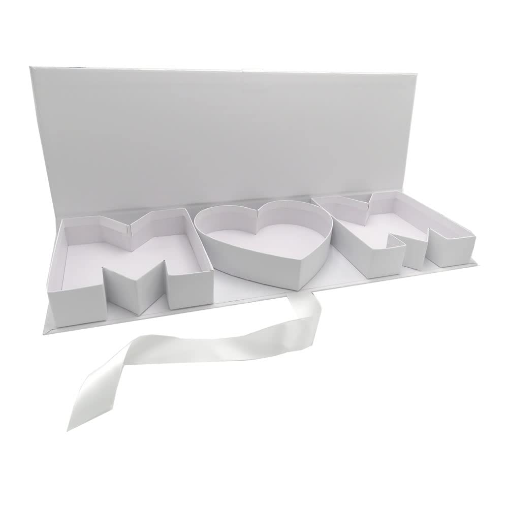 WENPACK Empty Flower Gift Box MOM Cardboard Letter Shaped Fillable Chocolate Strawberry Candy Packaging (MOMwhite)