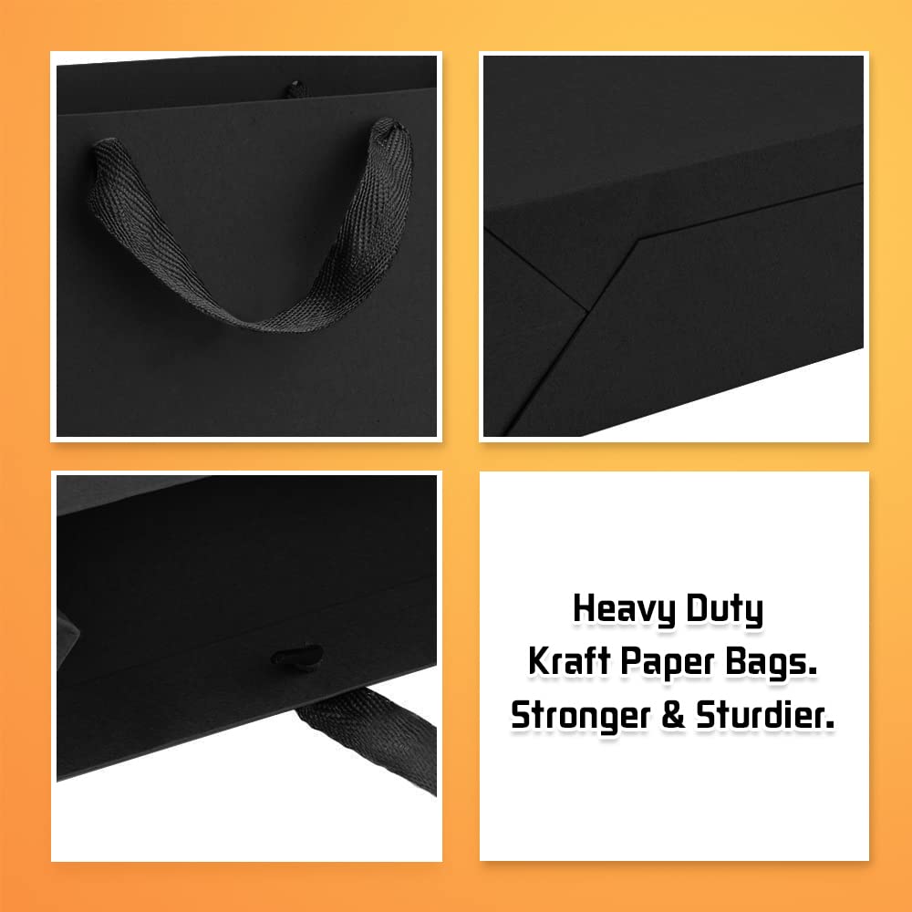 BagDream Black Gift Bags 25 Pack 10.6x3.1x8.3 Heavy Duty Kraft Paper Bags with Handles for Boutique, Wedding Party Favor Bags, Grocery Retail Merchandise Bags Medium Gift Paper Sacks