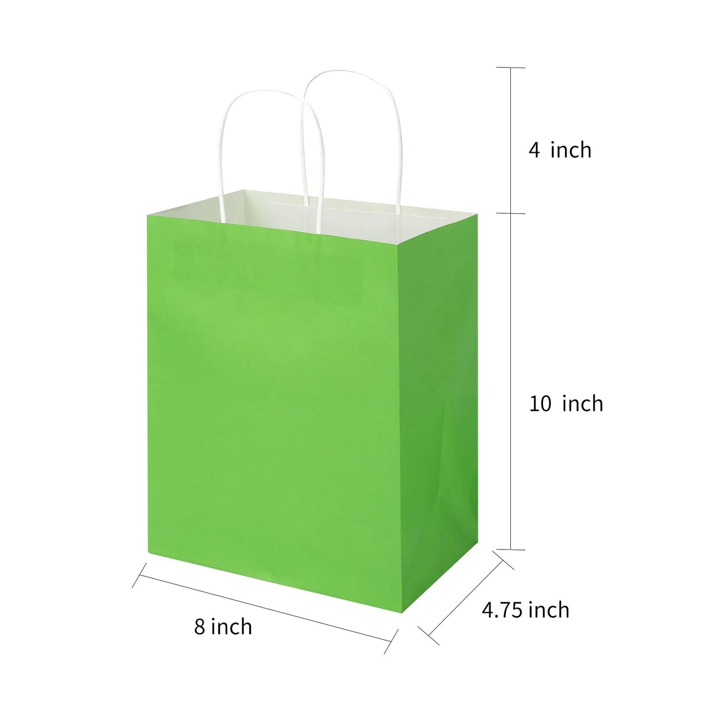 Toovip 50 Pack 8x4.75x10 Inch Medium Grass Green Kraft Paper Bags with Handles Bulk, Gift Bags for Birthday Party Favors Retail Grocery Shopping Business Goody Craft Merchandise Take Out Sacks