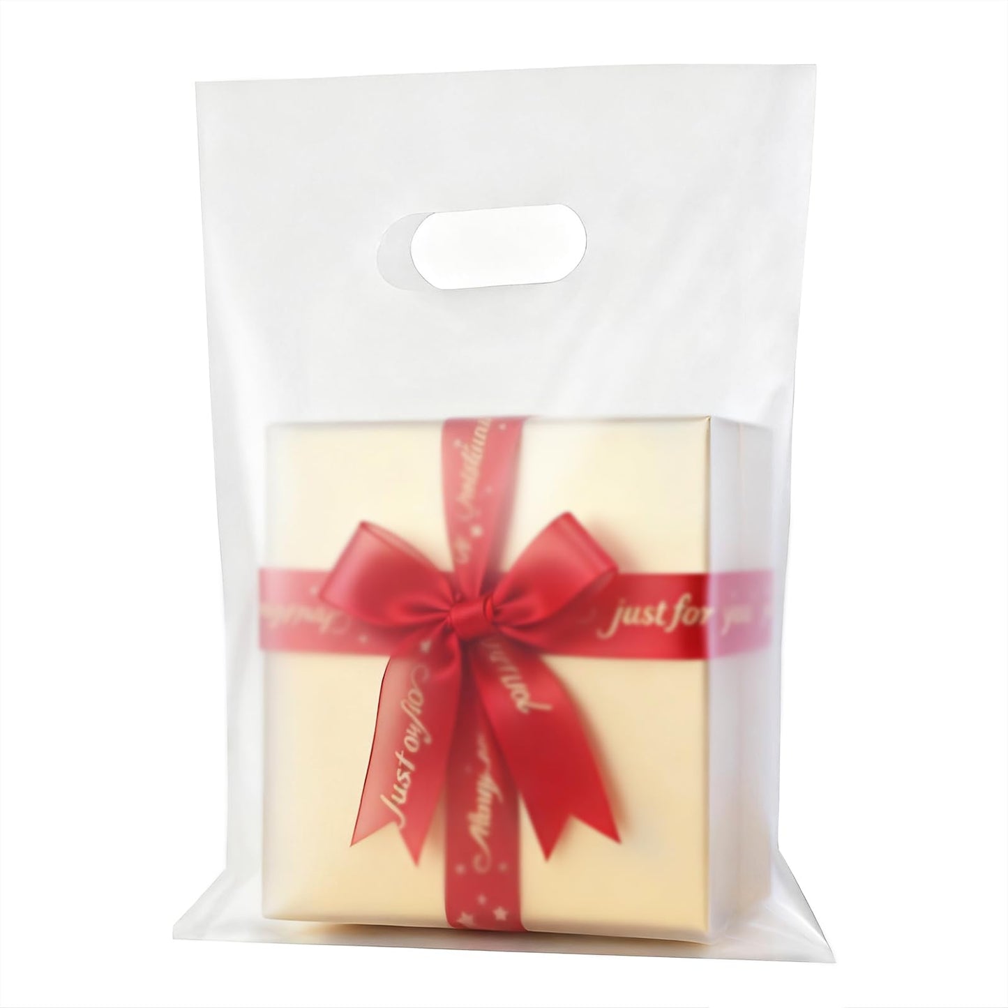 100 Pcs Plastic Bags With Handles 9"x12", Clear Gift Bags Shopping Merchandise bags for Small Business Retail Stores Gifts