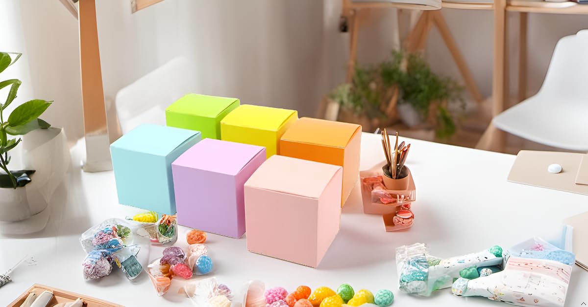 Oletx 24 Pcs Colorful Paper Gift Boxes, Small Candy Boxes Bulk, 3x3x3 inch Gift Box with Lids, Goodie Treat Boxes for Party Favors, Birthday Gifts, Wedding Gifts