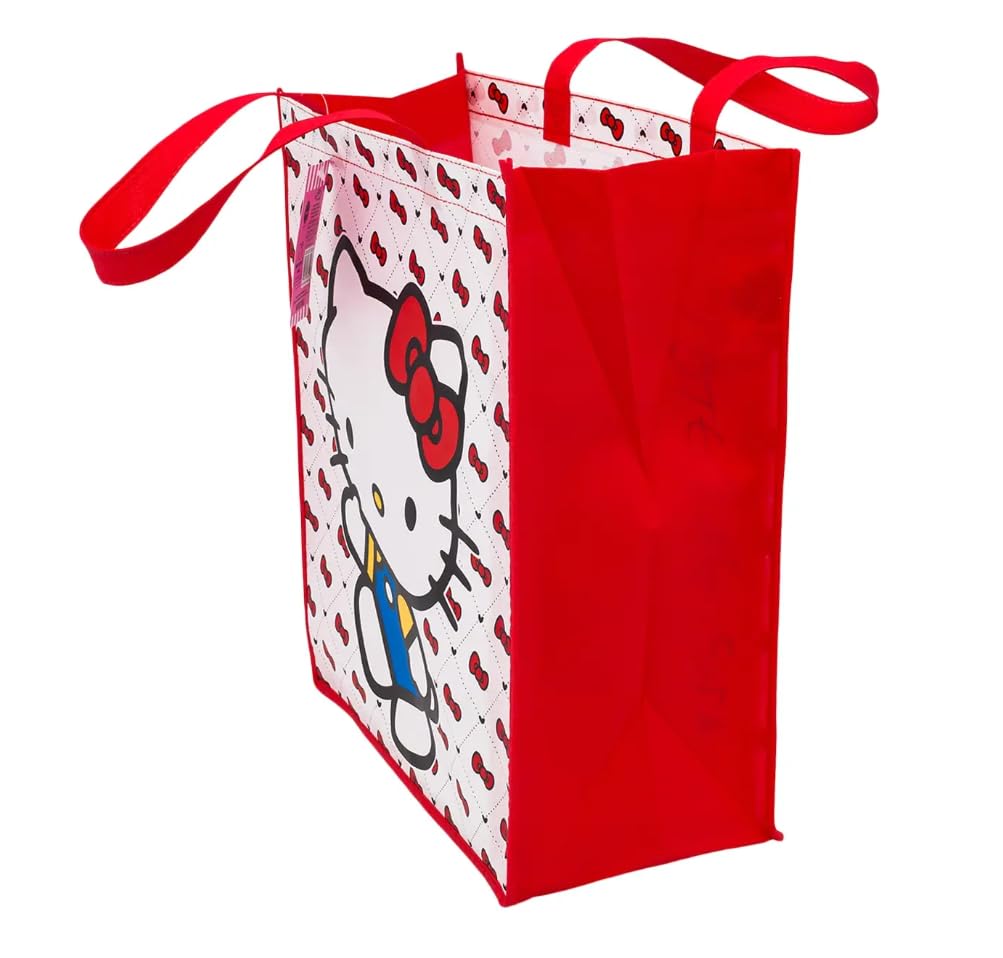 Fast Forward Hello Kitty Reusable Shopping Tote Bags, Kuromi and My Melody Characters, 16 Inch, Pink Black White, 3 Pack