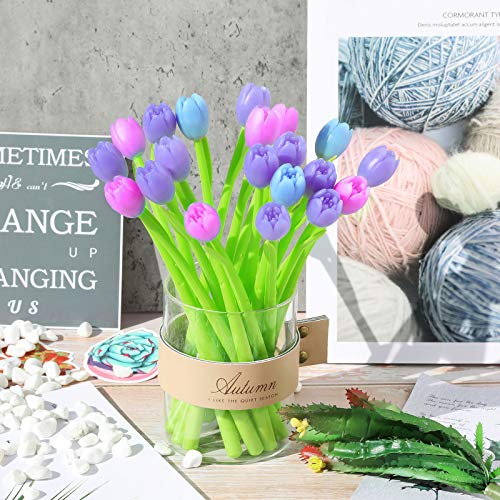 Zonon 12 Pieces Color Changing Flower Tulip Fun Ballpoint Pens 0.5 mm Novelty Creative Gel Ink Roller Pen for Office Classroom Spring Summer Teacher Women Gift Filler Pretty Pink Party Favors