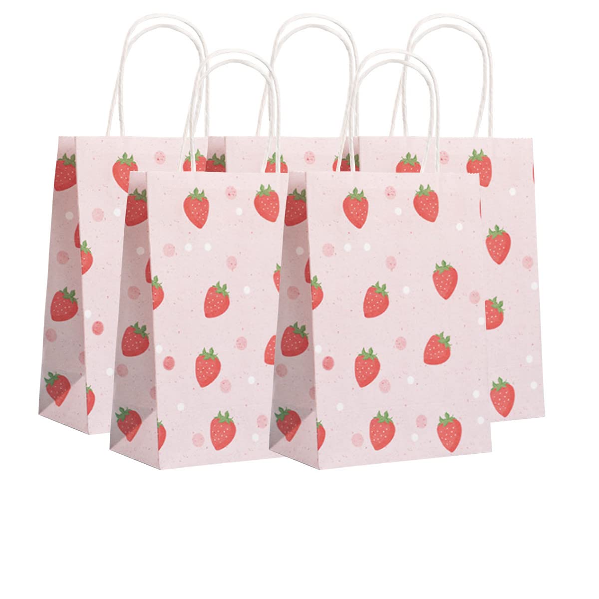 KoberrLi 16Pcs Strawberry Gift Paper Bags with Handles 5.9x8.26x3.15-inch Strawberry Party Favor Paper Bags for Birthday Baby Shower Holiday Gifts (Strawberry)