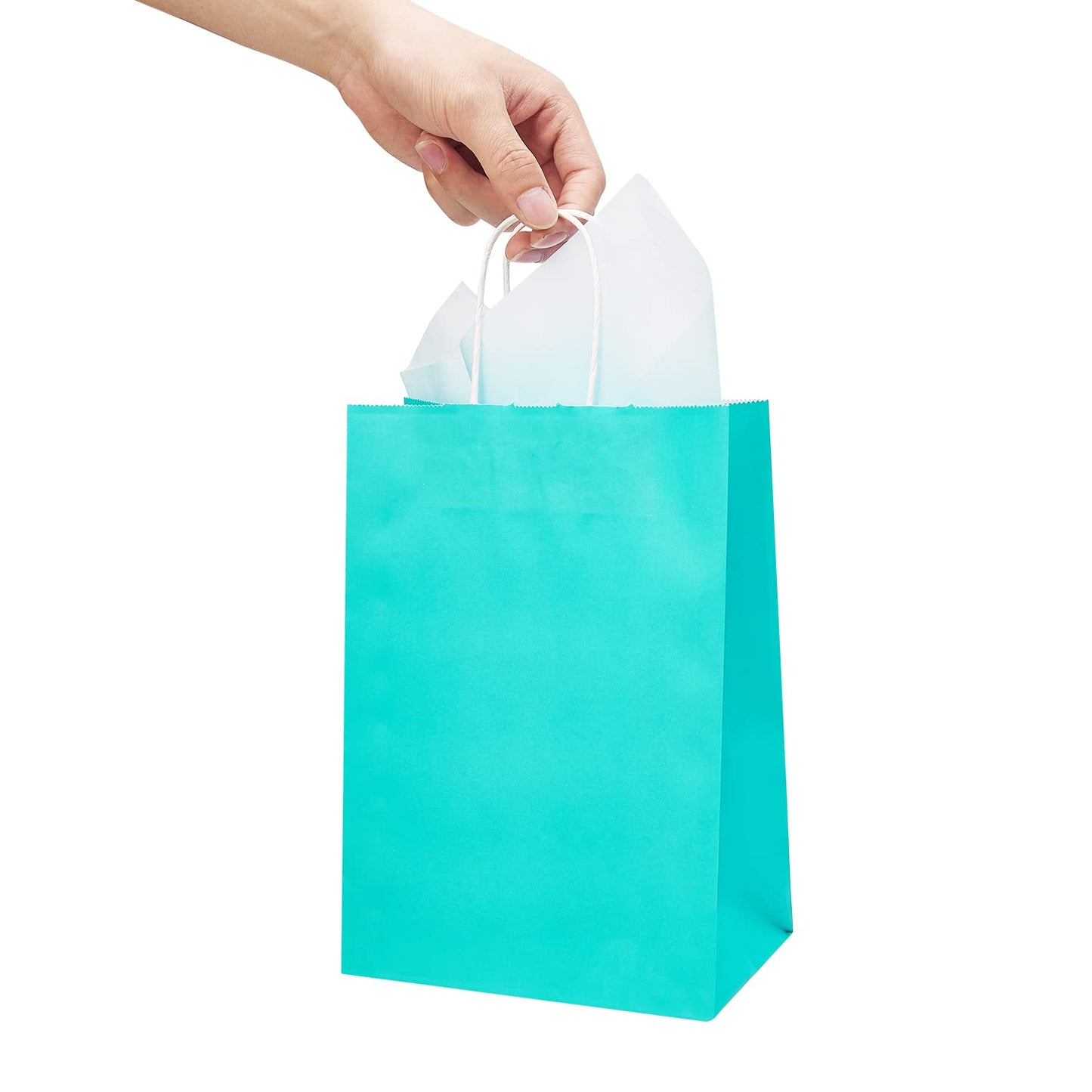 DjinnGlory 24 Pack Medium Size Teal Blue Paper Gift Bags with Handles 10x8x4 Inch and 24 Tissue Paper for Birthday Wedding Baby Bridal Shower Party Favors, Merchandise Shopping Bags