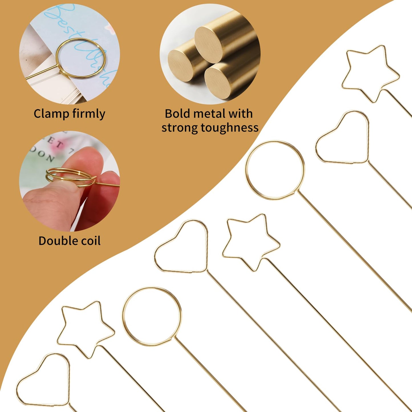 Round & Heart 40Pcs 11.8" Floral Picks Card Holders with Wire Cutter and 30 Cards, Golden Metal Florist Flower Bouquet Accessories Supplies Photo Place Gifts Card Tree Sticks, Ideal for Wedding Party