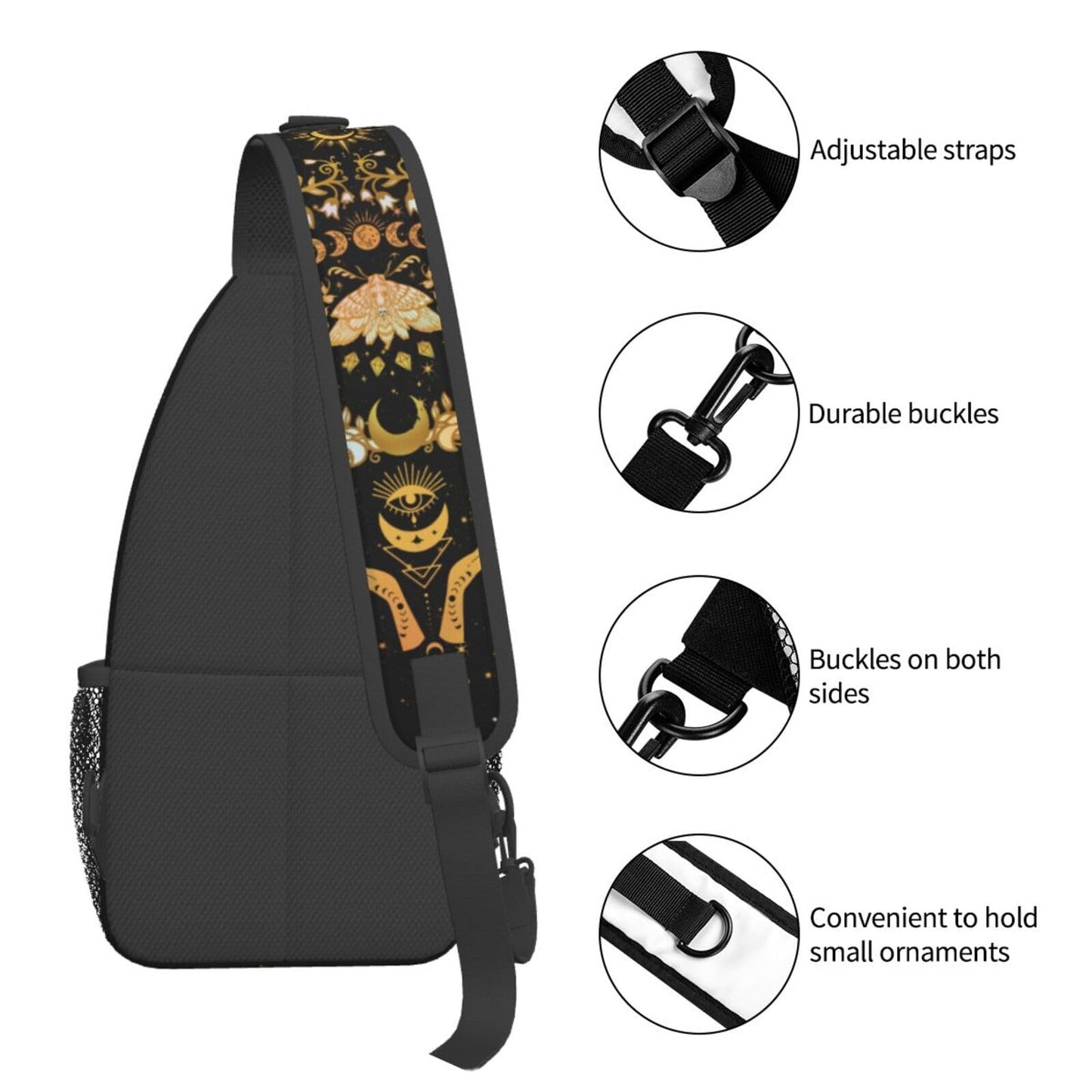 Moth Moon Crossbody Bags, Witchy Travel Crossbody Bags for Women, Sun Moon Sling Bag Hippie Mushroom Gothic Witch Gifts