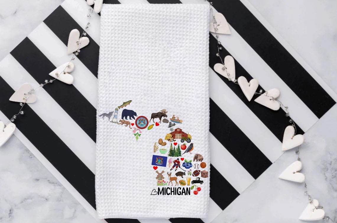 Michigan State Map Kitchen Towel, U.S. State Souvenir Tea Towel, Multi-Purpose Towel, Soft & Absorbent Kitchen Towel, Towel for Michigan Lovers, Travel Michigan Souvenir