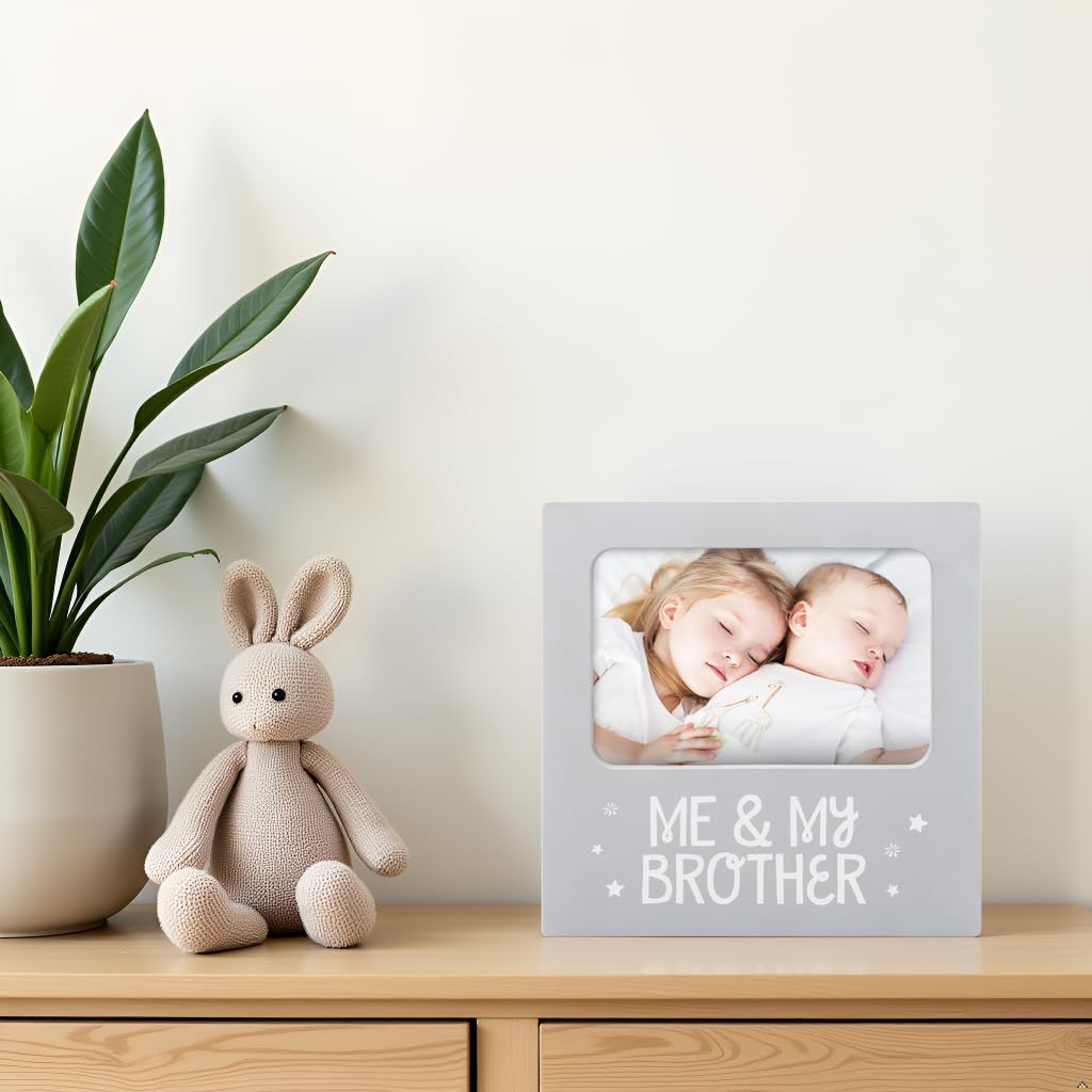 Me and My Brother Picture Frame, Christmas Photo Picture Frame, Sibling Keepsake, Ideal Big Brother Gift, Shower Gift and Gender Neutral Nursery Decor, Gray