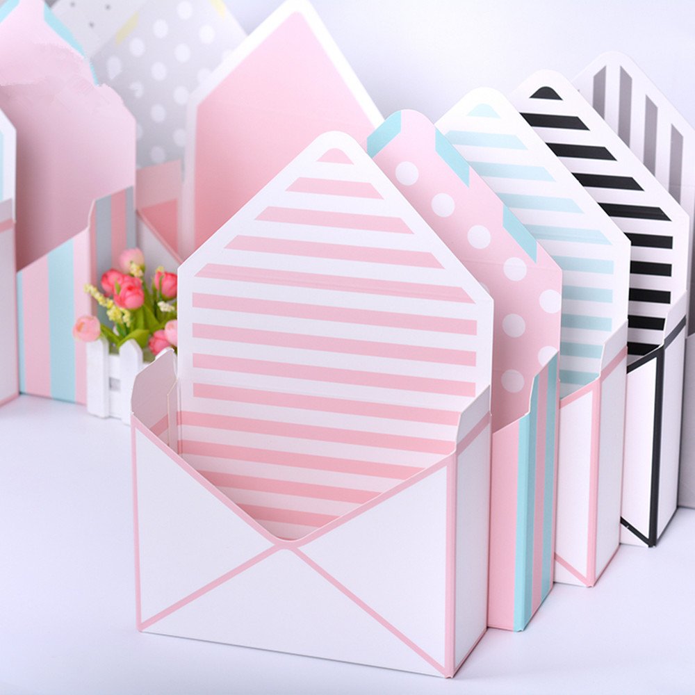 BBJ WRAPS Flower Arrangement Boxes Floral Envelop Box Premium Mixed Style Florist Bouquet Packaging, Perfect for Florists and DIY Lovers, 5 Counts 8x2.8x5.7 Inch (Assorted 5 Patterns