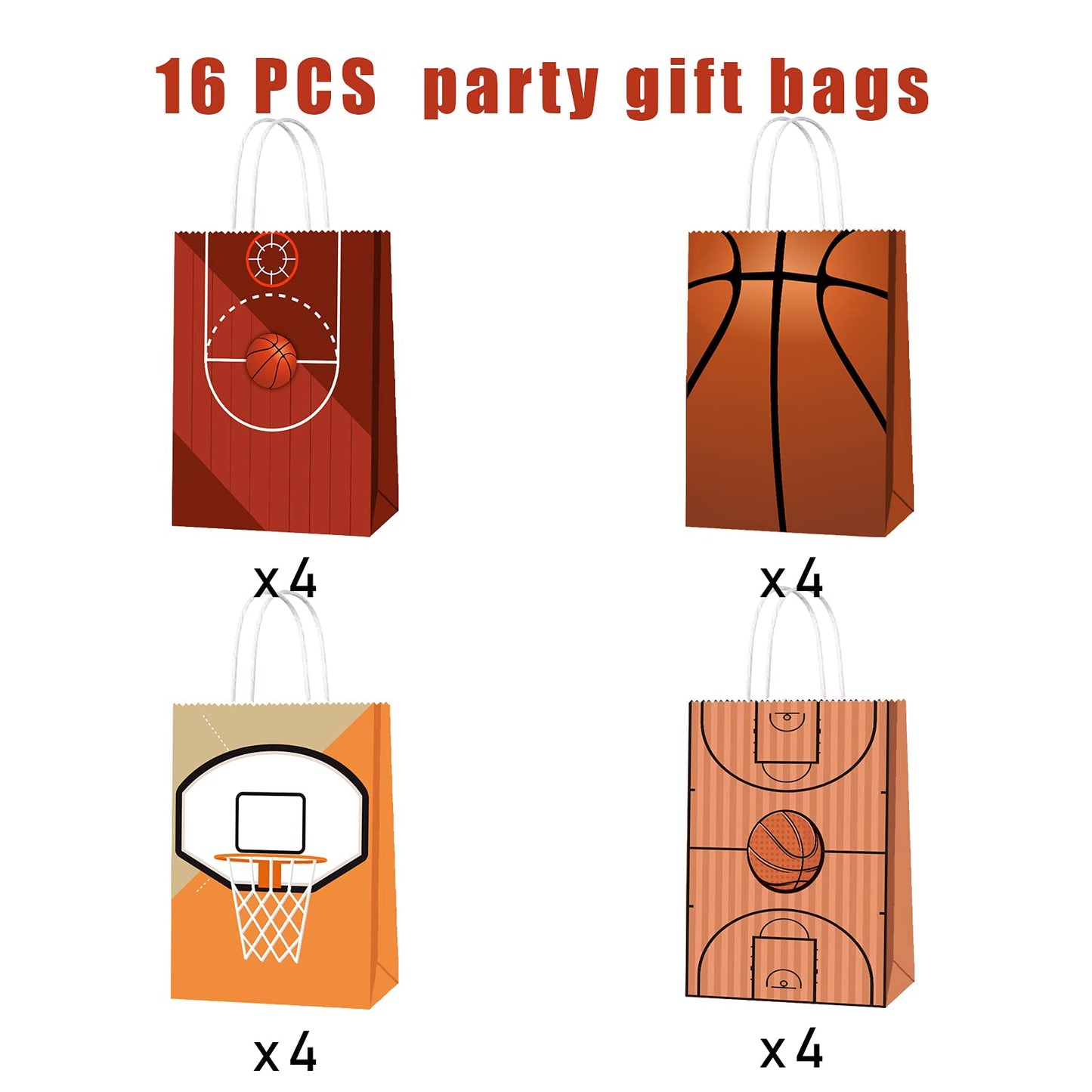 16 PCS Basketball Gift Bags with Handles for Basketball Birthday Party Supplies, Basketball Party Favor Bags Candy Treats Bags, Basketball Goodie Bags for Kids Boys Girls