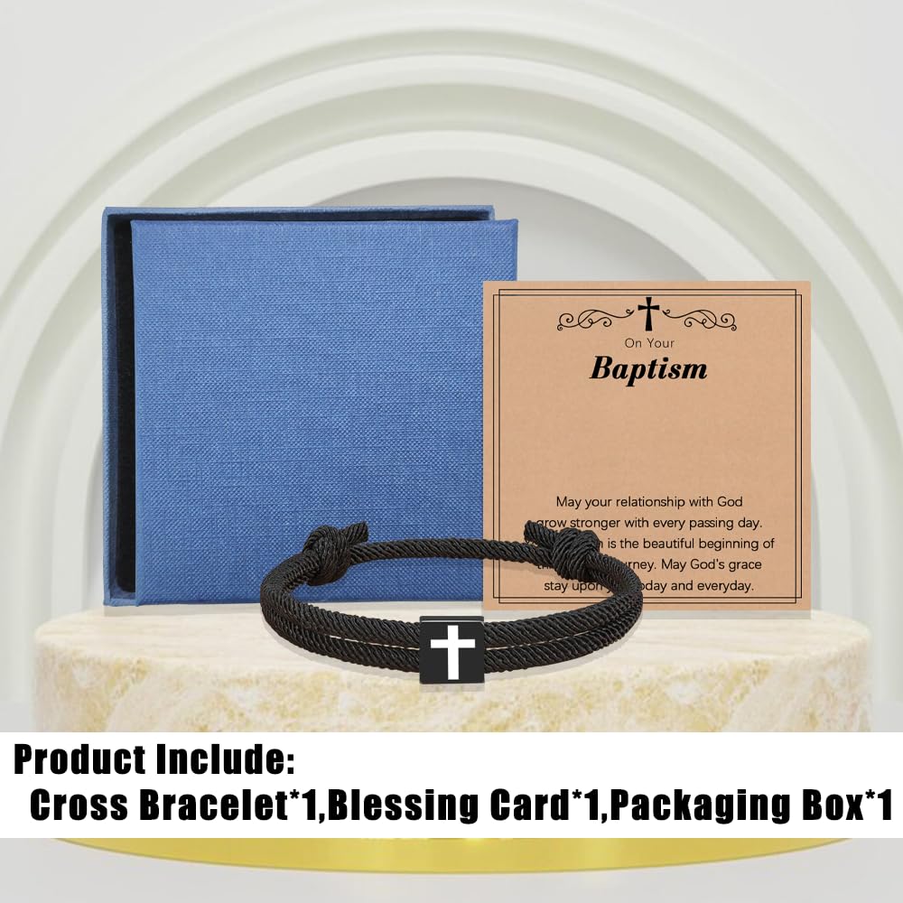 Baptism Gifts for Boys,Braided Rope Cross Bracelet for Kids,First Communion Gifts Boys Christian Christening Graduation Easter Basket Stuffers
