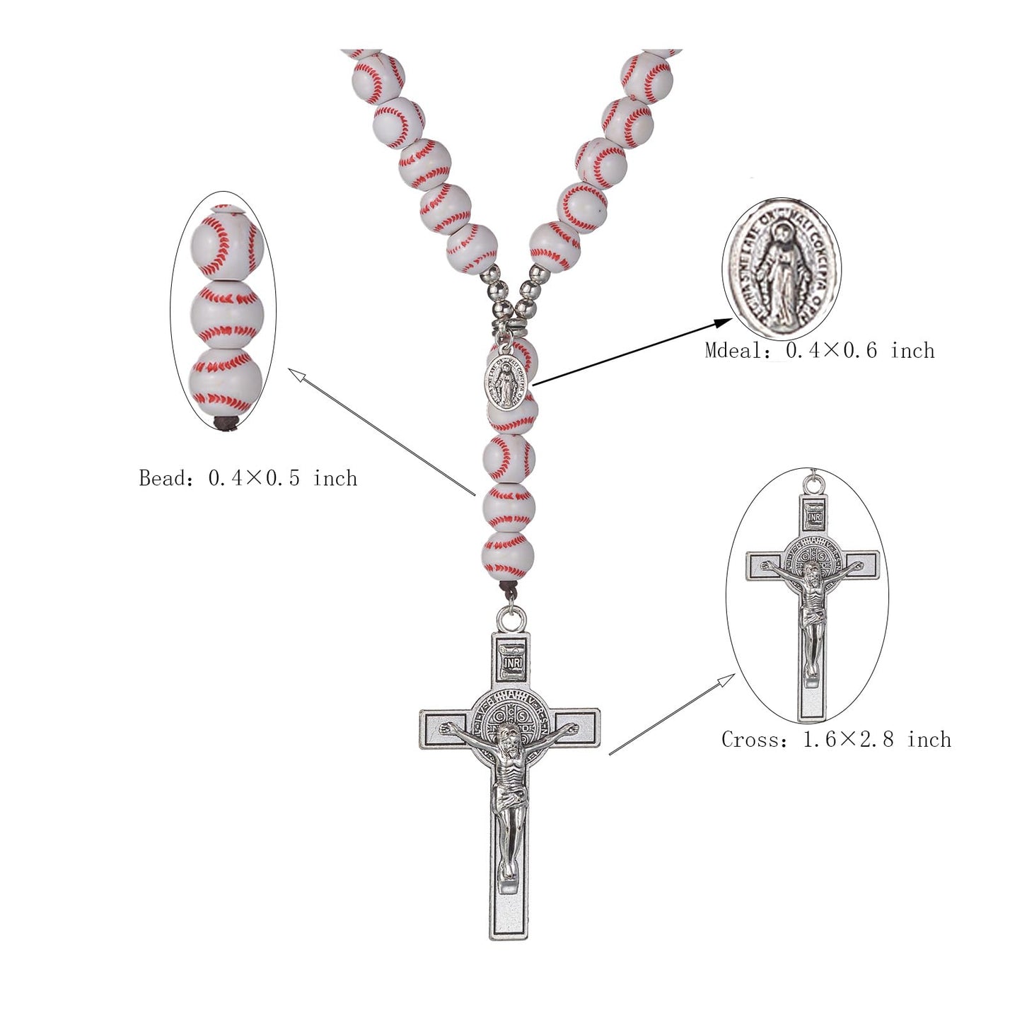 Basketball Bead Sports Necklace Catholic Rosary with Crucifix Cross Pendant Baptism Birthday Gift for Men Boys in Customized Velvet Bag