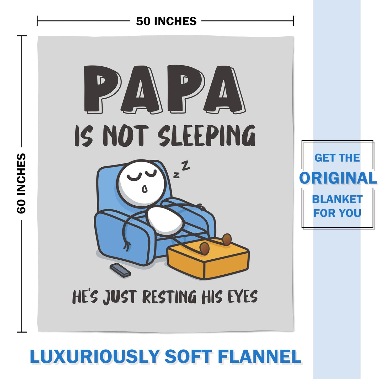 Funny Fathers Day Papa Gifts, Papa is Not Sleeping Blanket Gift from Grandkids Daughter Son, Birthday Gifts for Papas Dad Grandpa, Flannel Throw for Couch and Naps, 60‘’ x 50‘’ (Gray)