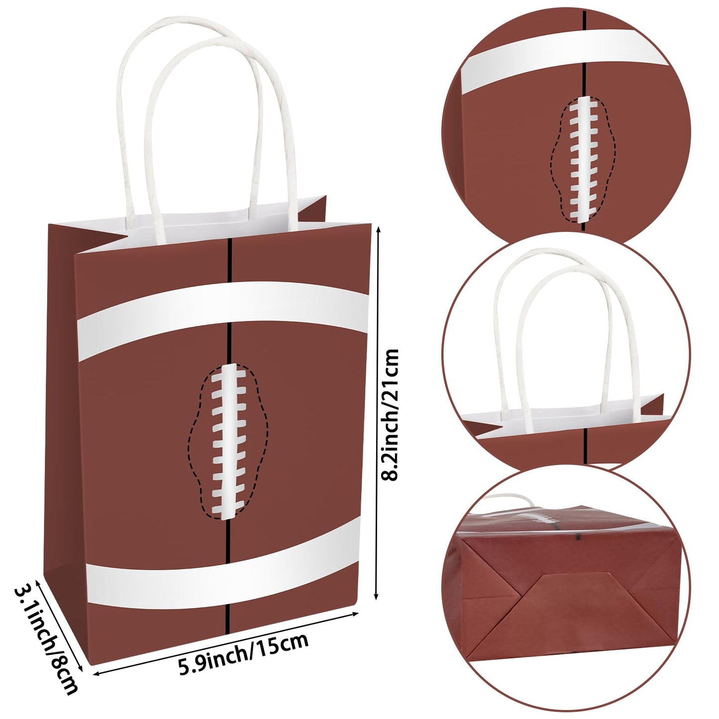 Lemicin 12 Pack Football Gift Bags Football Goodie Party Favors Bags with Handle Paper Treat Bag Snack Candy Treat Holders Kraft Bag for Birthday Party Supplies Decorations