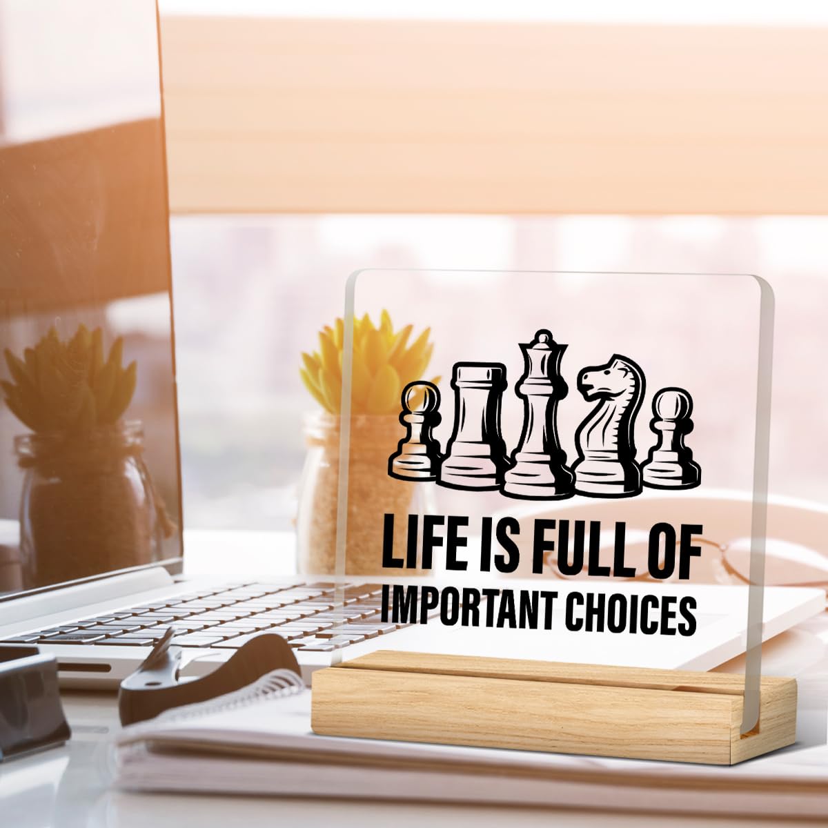 Zauly Acrylic Decorative Signage, 4x4 inches, Chess Lovers Gifts, Modern Design