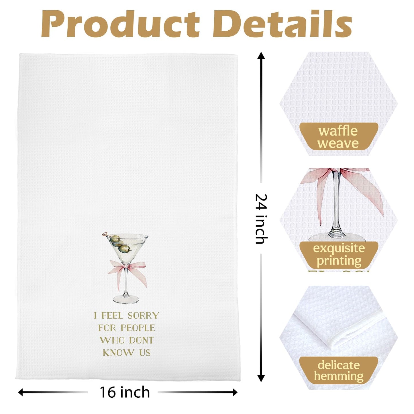 Dirty Martini Kitchen Towels - Cocktail Lovers Gifts Dish Towels for Kitchen Decor, Coquette Pink Bow Martini Decorative Waffle Hand Tea Towel, 16x24 Inches