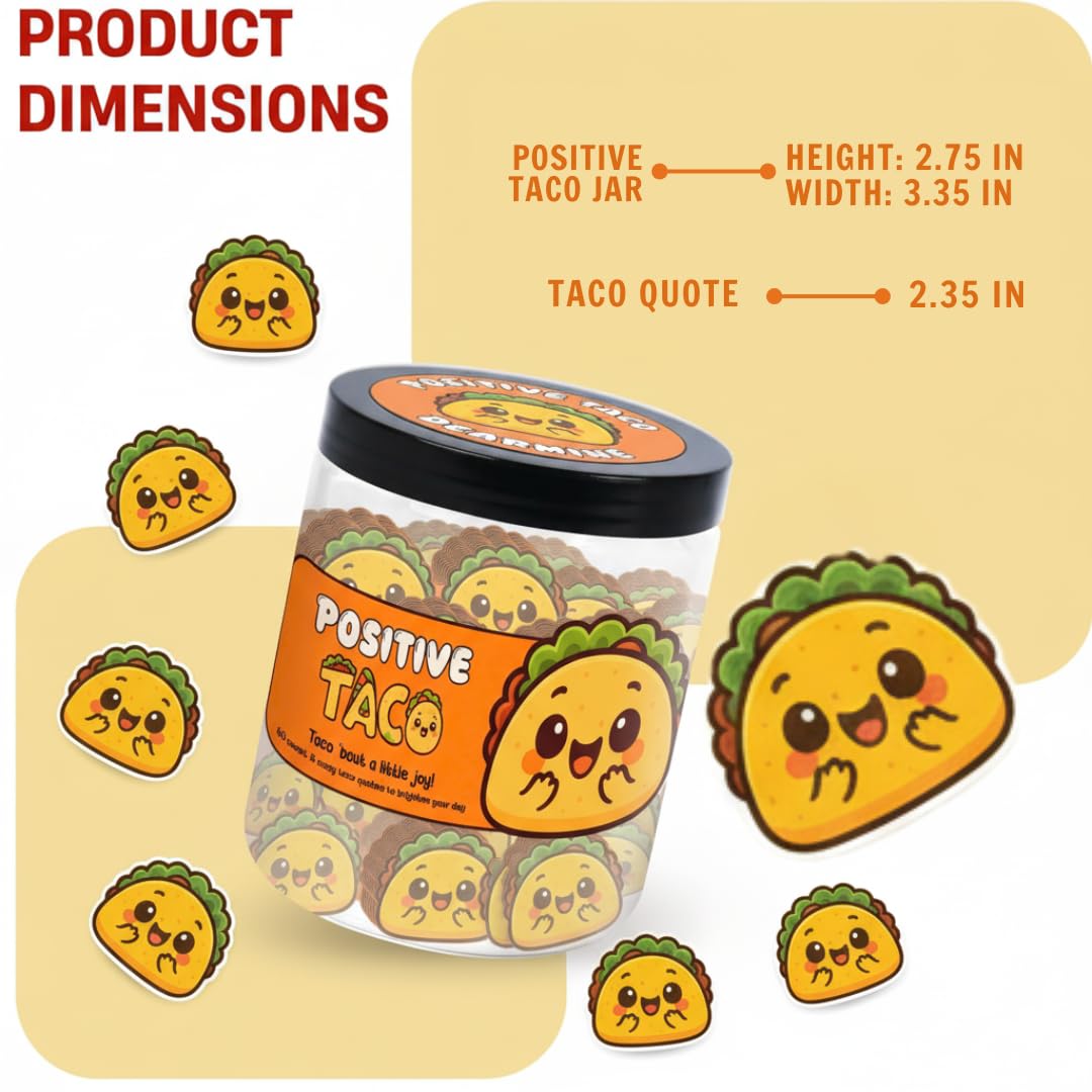DEARMINE Positive Taco Jar – 60 Affirmation Cards Emotional Support Taco Gift for Taco Lovers, Birthday Gifts for Women