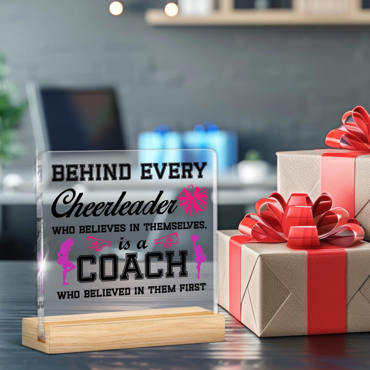 Cheer Coach Gifts, Gift for Cheerleading Coach Thank You Appreciation Birthday Retirement End of Year, Acrylic Plaque Sign Home Office Decor