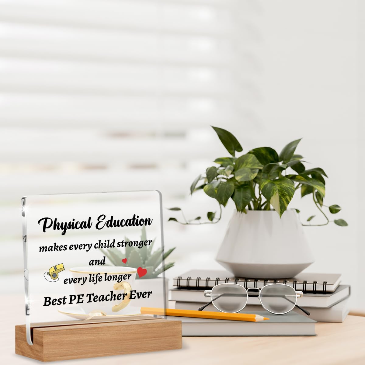Pe Teacher Appreciation Gifts for Women Men, Gym Teacher Gifts, Thank You Gift for Teachers Home Office Desk Decor Signs Plaques 4 x 4 Inches