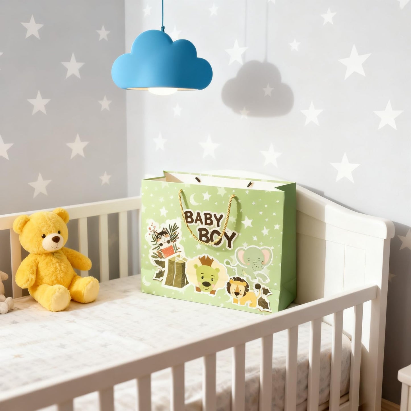 DiffyGo 13" Large Baby Gift Bag for Baby Shower with Tissue Papers and Card (Green)