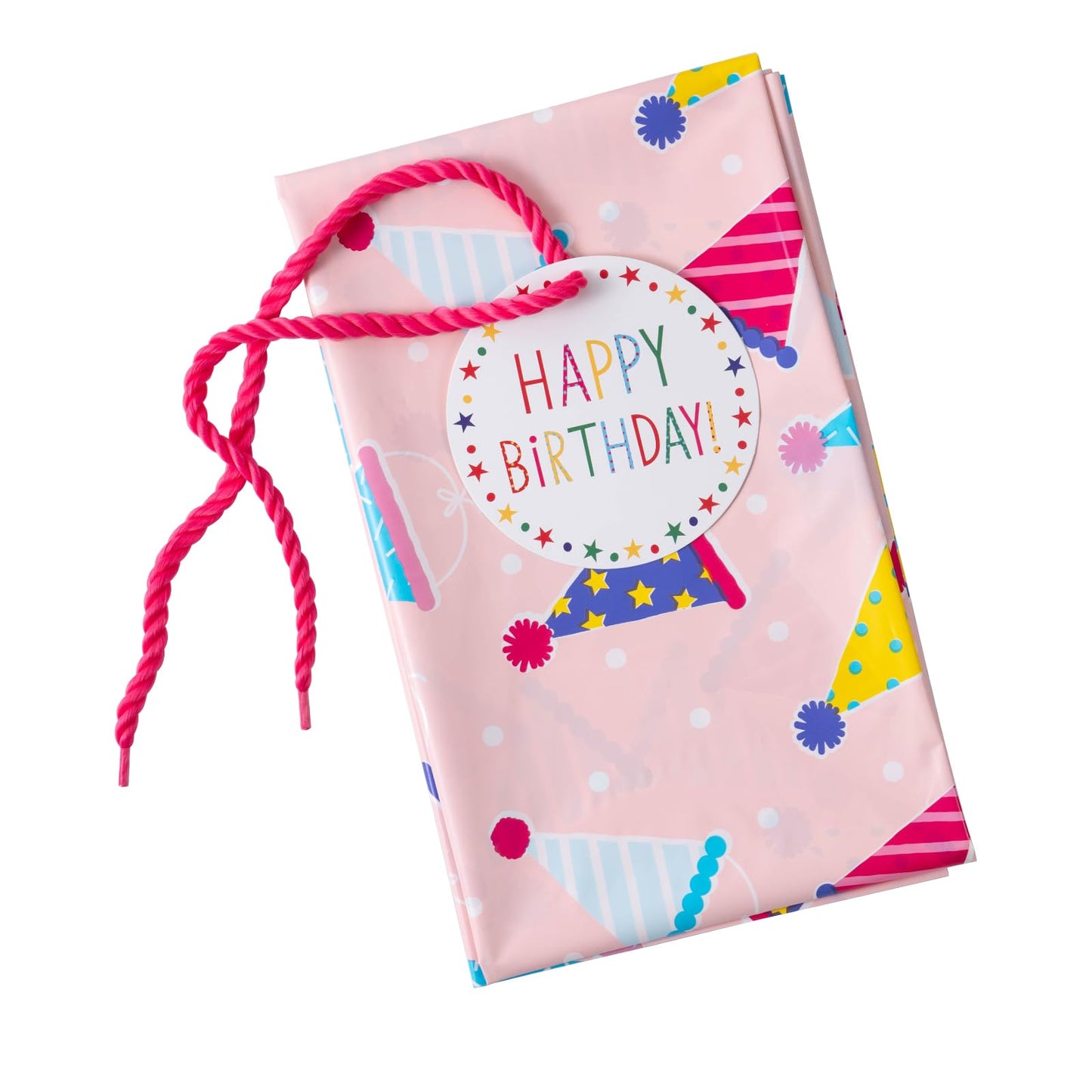 WRAPAHOLIC 56" Extra Large Birthday Plastic Gift Bag - Pink Party Hat Jumbo Bike Bag Gift Wrap for Women Girls Birthday, Baby Shower, Wedding, Bridal Shower - 56" H x 36" W