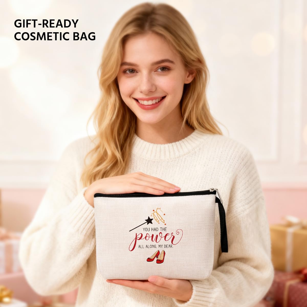 Jztco Inspirational Gifts for Women Her Wi-zard of OZ Gifts Ruby Fans Gift The Power Bag Encouragement Birthday Gifts for Women Her Girls Friend Sister You Had The Power All Along My Dear Makeup Bag