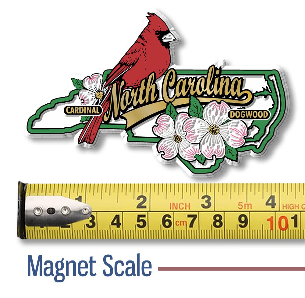 North Carolina State Bird and Flower Map Magnet by Classic Magnets, 3.7" x 3.1", Collectible 3D Rubber Vintage-Style Souvenirs and Gifts Made in the USA