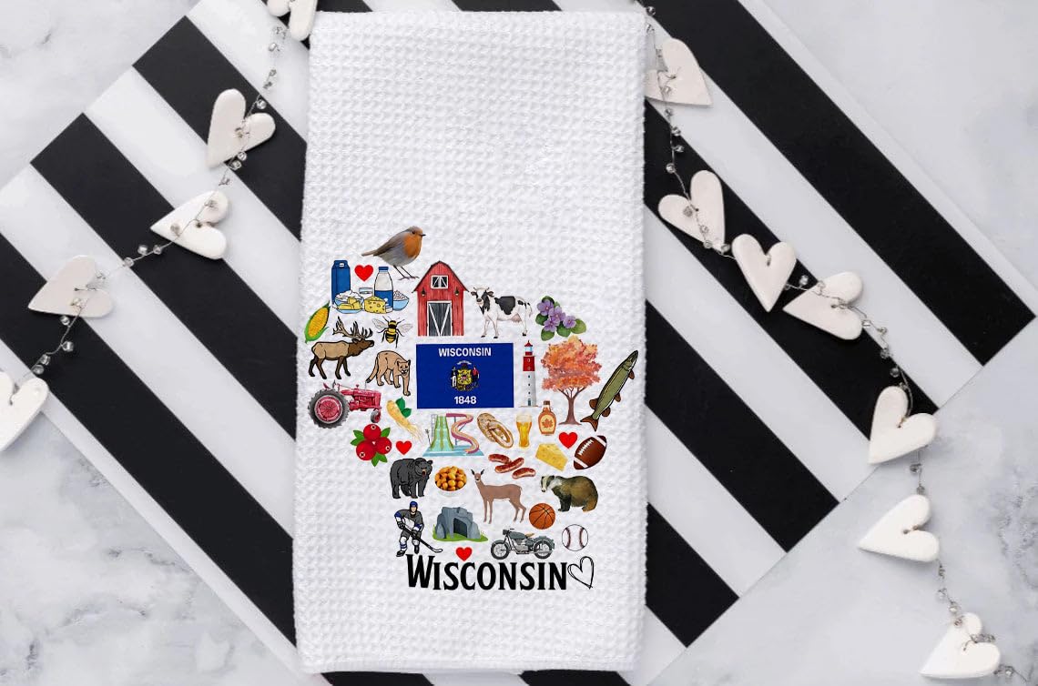 Wisconsin State Map Kitchen Towel, U.S. State Souvenir Tea Towel, Multi-Purpose Towel, Soft & Absorbent Kitchen Towel, Towel for Wisconsin Lovers, Travel Wisconsin Souvenir