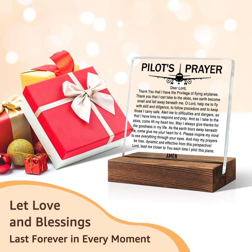 TOUNER Pilot's Prayer Acrylic Desk Plaque for Women Men Pilots Airman, Air Traffic Control Prayer Plaque, Airplane Future Pilots Gifts for Daughter Son Sister Brother BFF Aviation Lovers