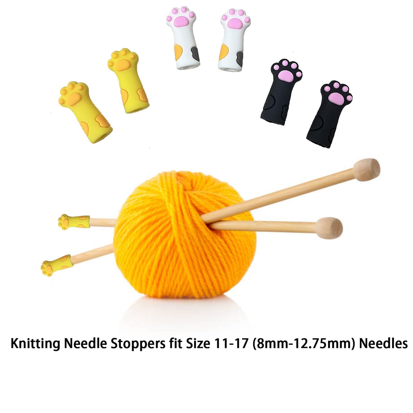 SPANSEE 6 PCS Cat Paw Knitting Needles Stoppers, Knitting Needle Point Protectors, Stitch Stopper, Needle Minder, Knitting Accessories, Knitting Supplies fit Size 11-17 (8mm-12.75mm) Needles