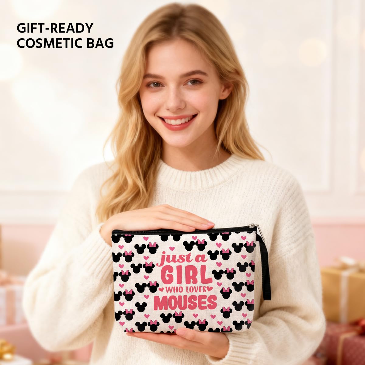 Mouse Themed Gifts Cute Mouse Cosmetic Bags Cartoon Toiletry Bag Birthday Graduation Nurse Day Funny Makeup Bag Animal Lover Gifts for Women Teens Girls Mouses Lover Daughter Best Friend BFF