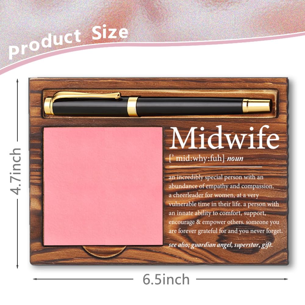 Midwife Appreciation Gifts for Women, Wooden Sticky Note Holder Desk Organizer, Thank You Gift for Midwives, Birthday Graduation Gift Idea for Certified Nurse Midwife, Rustic Office Decor YCB64