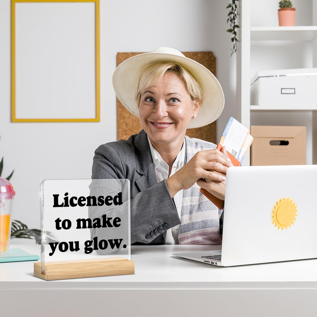 Licensed Esthetician Desk Decor, Funny Gifts for Esthetician Beautician Cosmetologist, Acrylic Plaque Sign Home Office for Beauty Salon Decor, Birthday Thank You Gift