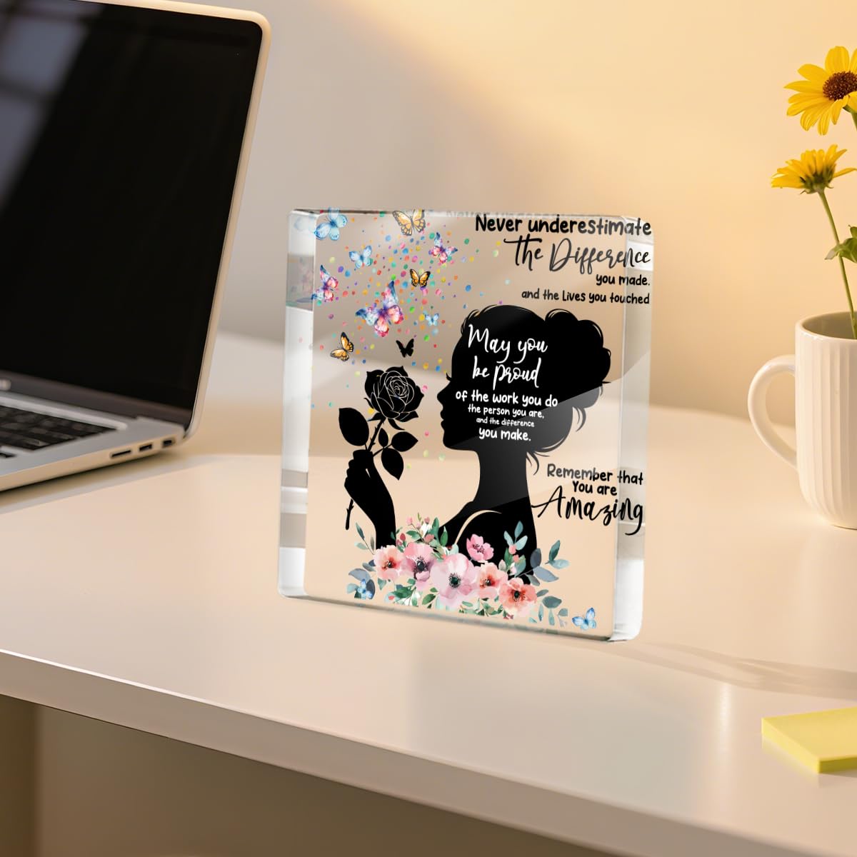 Inspirational Gifts for Women Friends Birthday, Flower Butterfly Acrylic Sign Thank You Gifts for Coworker, Appreciation Gift, Farewell Gift for Friends Female Nurse Teacher Counselor Boss Lady Sister