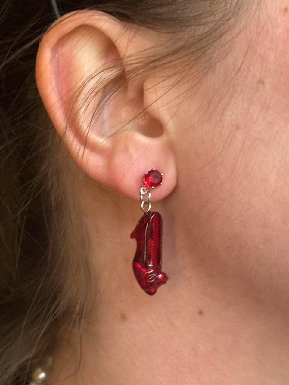 Cute Pair of Ruby Slipper Drop and Dangle Earrings for Women. Wonderful Wizard Oz Themed