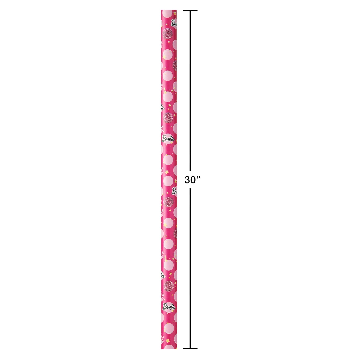 American Greetings 75 sq. ft. Reversible Barbie Wrapping Paper for Birthdays and All Occasions, Stars, Polka Dots and Stripes (1 Roll, 30 in. x 30 ft.)
