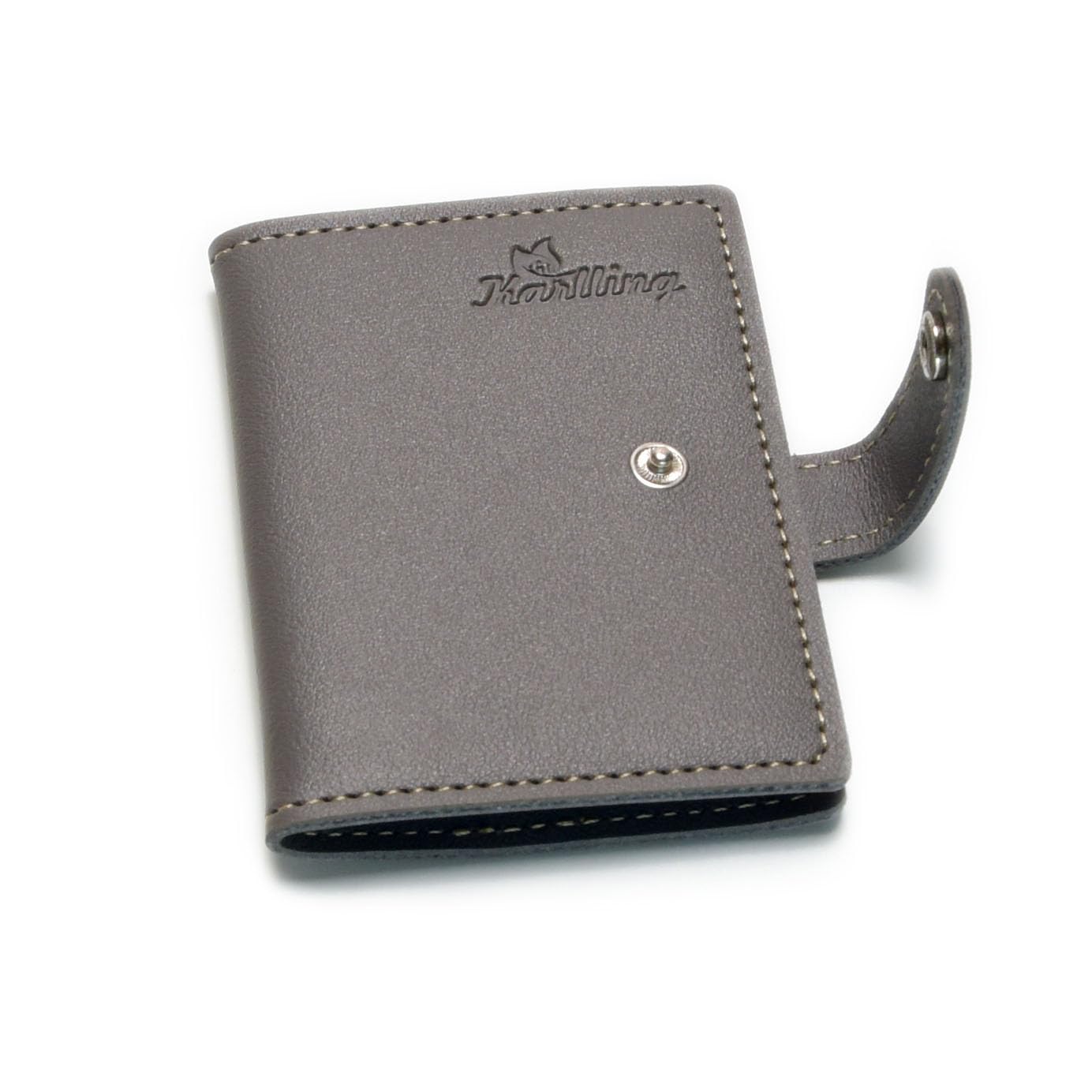 Karlling credit card holder wallet for women/man soft leather business card holder card case organizer bag with 20 card sleeves inside(Gray)