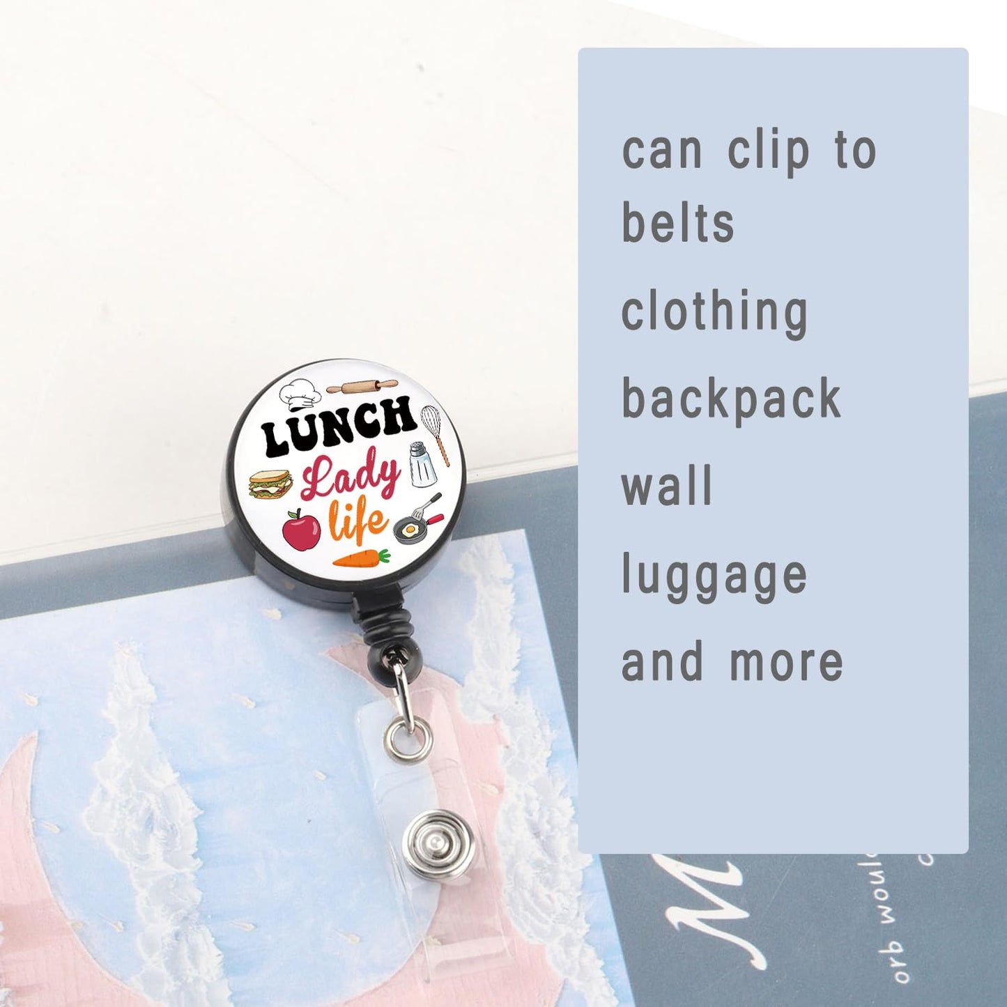 Lunch Lady Badge Reel Retractable ID Badge Holder Cafeteria Worker Gifts School Lunch Ladys Gift (Lunch Lady Badge Reel)