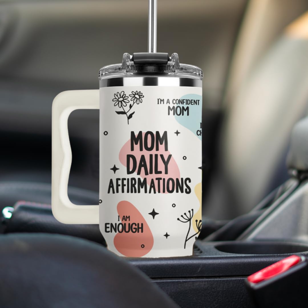 Mothers Day Gifts for New Mom, Mom Daily Affirmations Tumbler 40Oz – Gifts for Mom's Birthday, Expecting Moms Present, Momma Gift from Daughters, Sons, Kids, Inspirational Mama Mug, New Mommy Cup