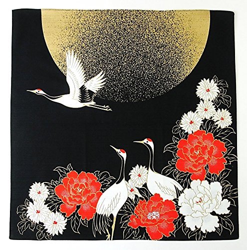 Furoshiki Japanese Traditional Wrapping Cloth Tapestry Made in Japan, Moon and Crane, 19.7x19.7inches (50x50cm)