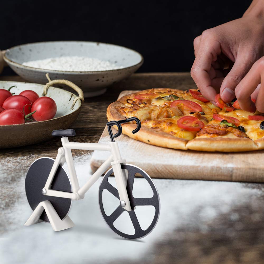 Ninonly Bicycle Pizza Cutter Wheel,Non-stick Bike Pizza Slicer,Stainless Steel Cutting Wheels With a Stand for Pizza Lovers, Housewarming Gifts Cool Kitchen Gadget Cool Men's Gift