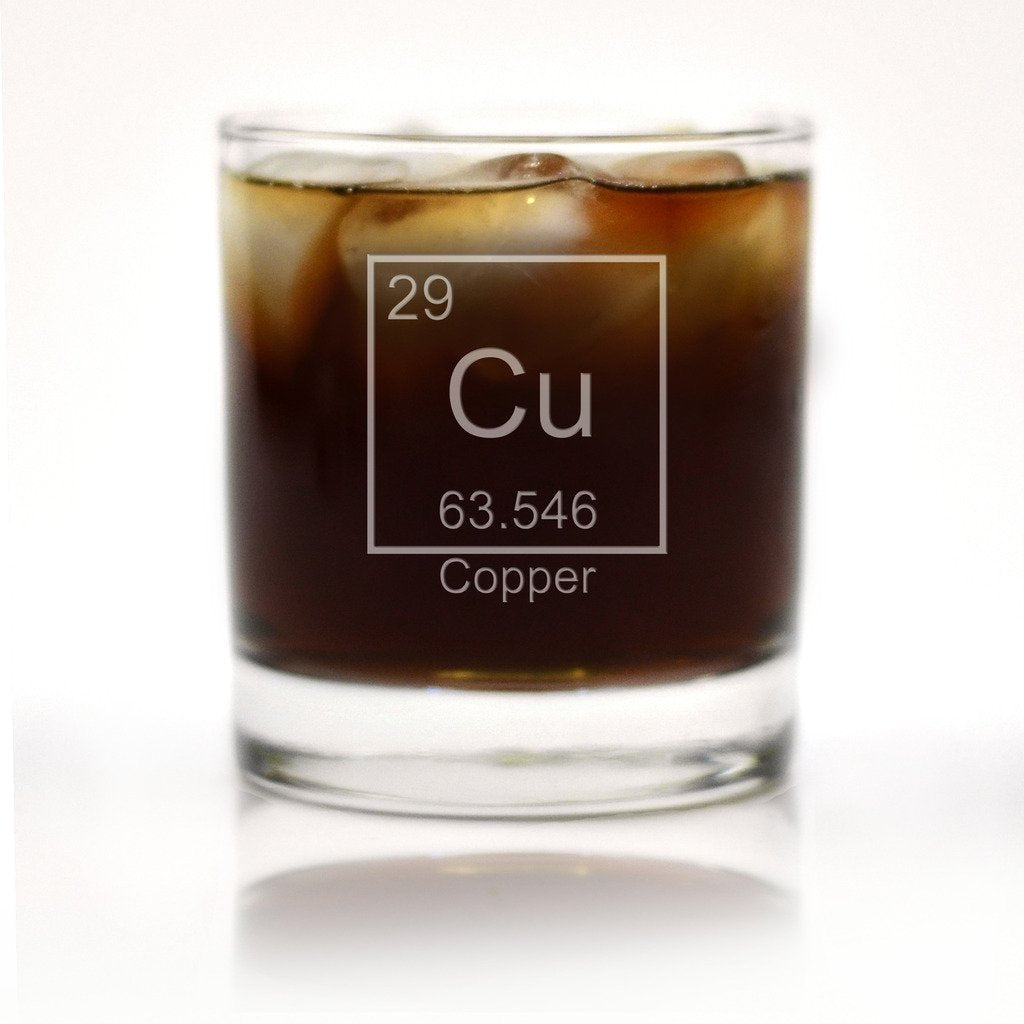 Engraved Copper 7th Anniversary Periodic Table of Element Rocks Glass