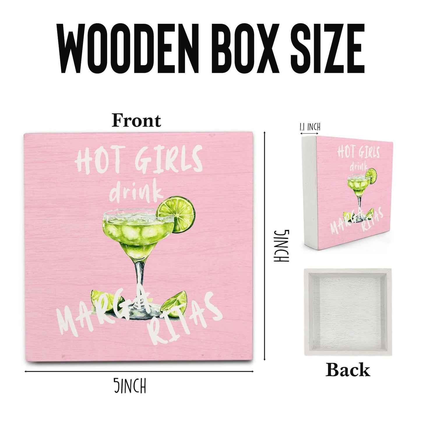 Pink Margarita Gift Wooden Signs,Margarita Lover Gifts Wooden Box Sign,Cocktail Bar Decor For Home Desk Tabletop Shelf Decoration,Gifts For Girls5x5 Inches